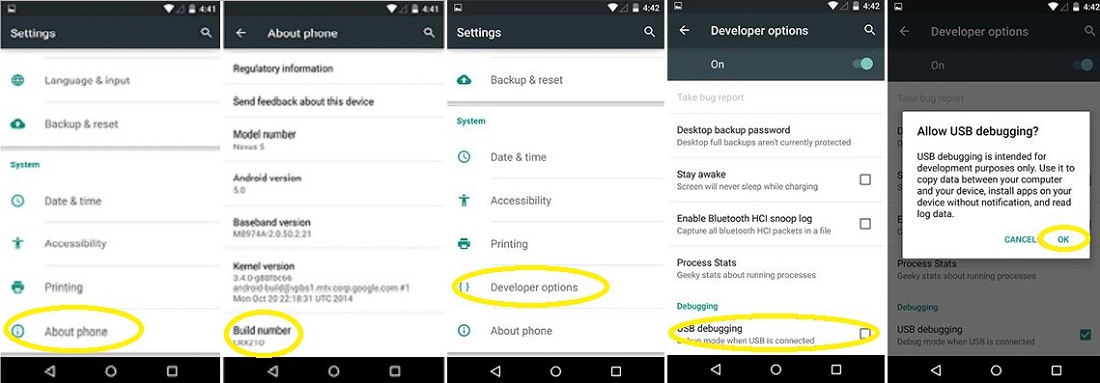 Enable USB Debugging Mode on Android Devices on KitKat or Above